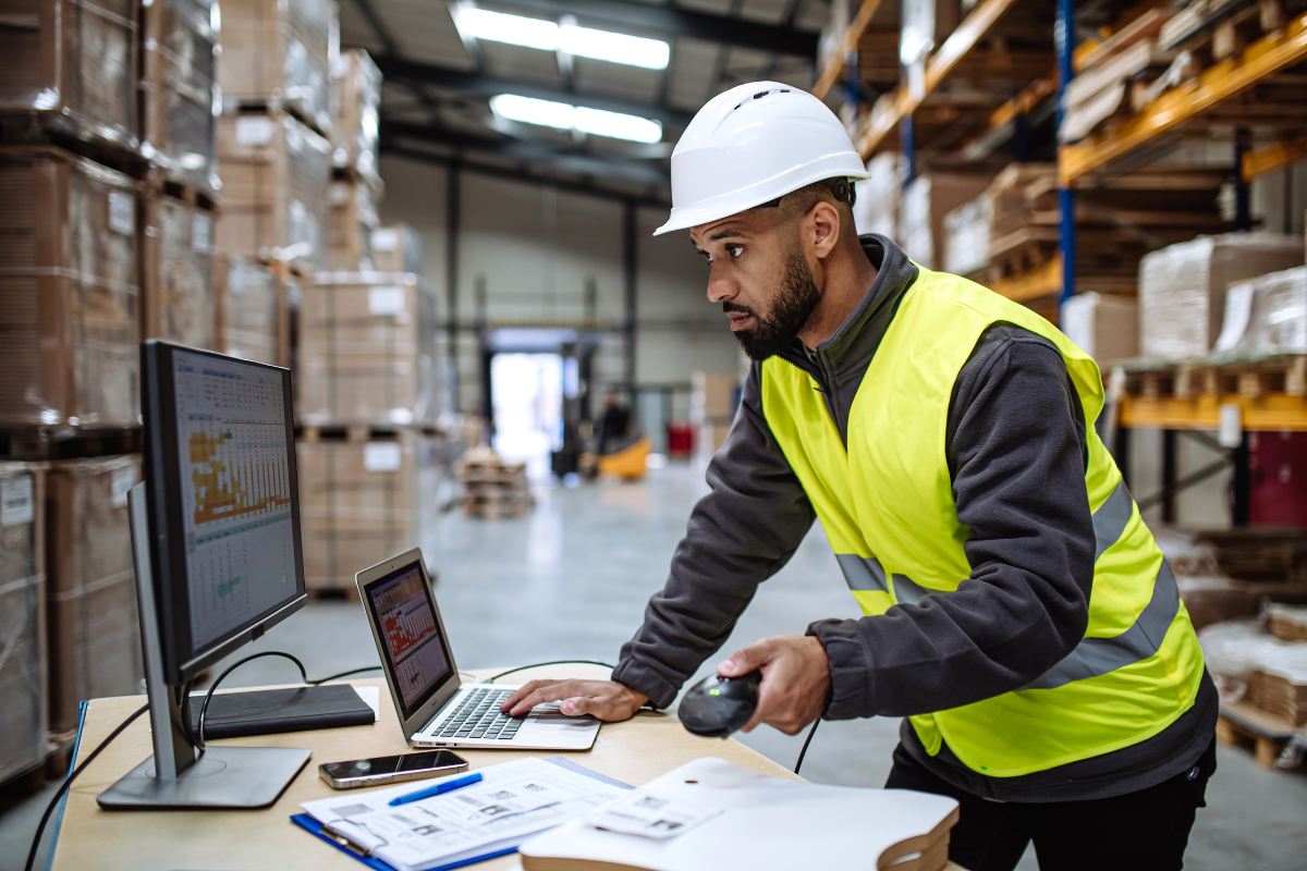 Warehouse image with man